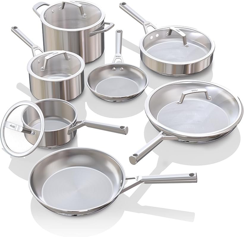 Ninja EverClad 12-Piece Tri-Ply Stainless Steel Cookware Set, Oven Saf