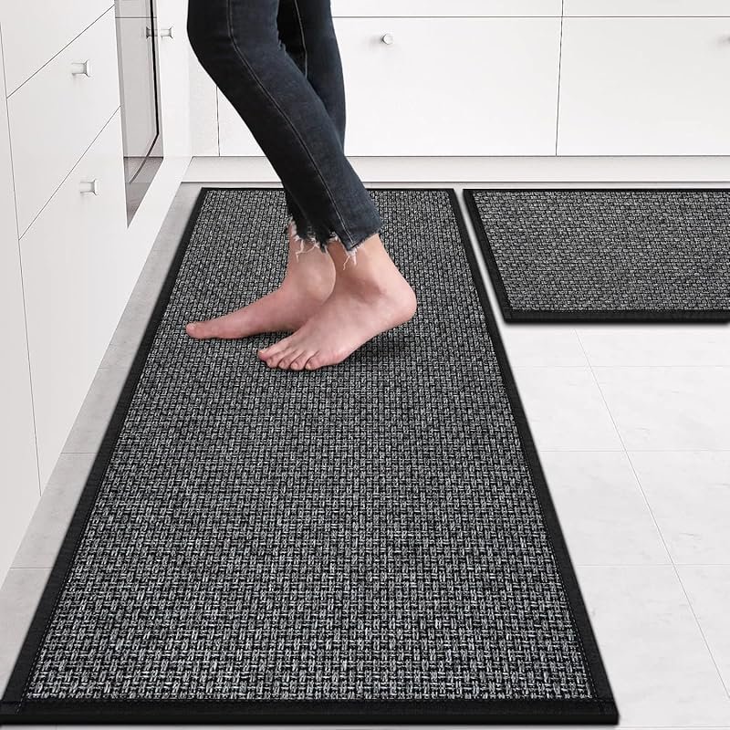 eqivei Farmhouse Weave Non Skid Kitchen Rug Set, Absorbent Runner, Ink