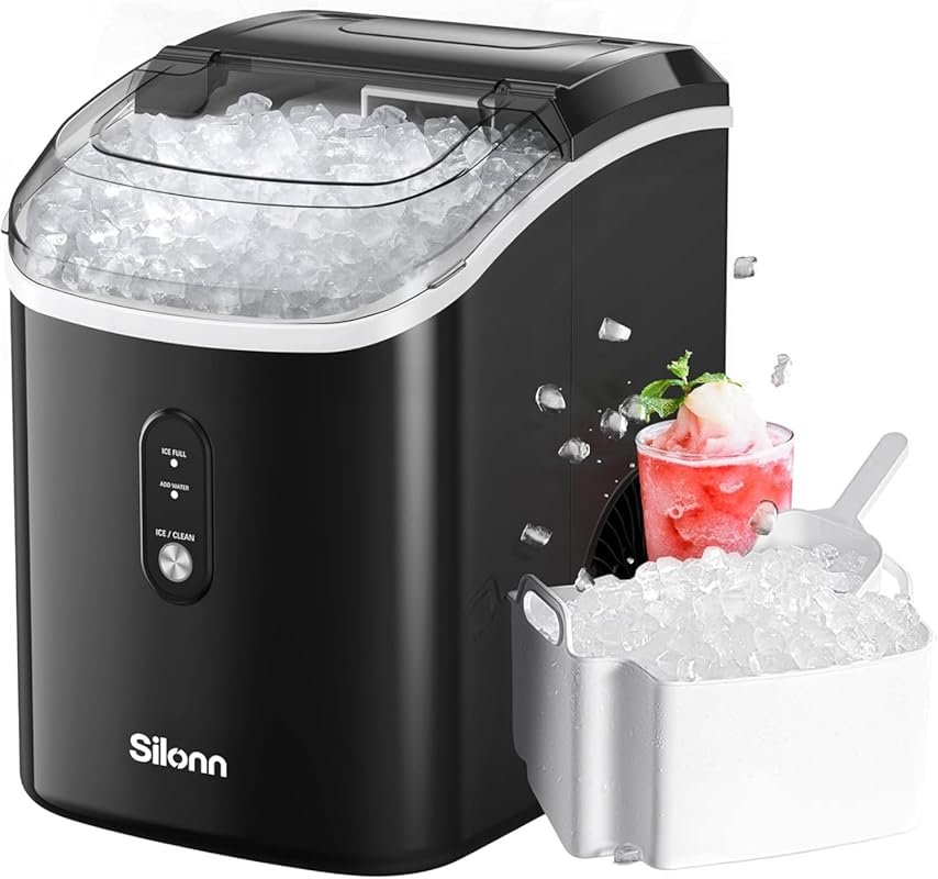 Silonn Nugget Ice Maker with Chewable Pellets, 33lbs/24H & Self-Cleani