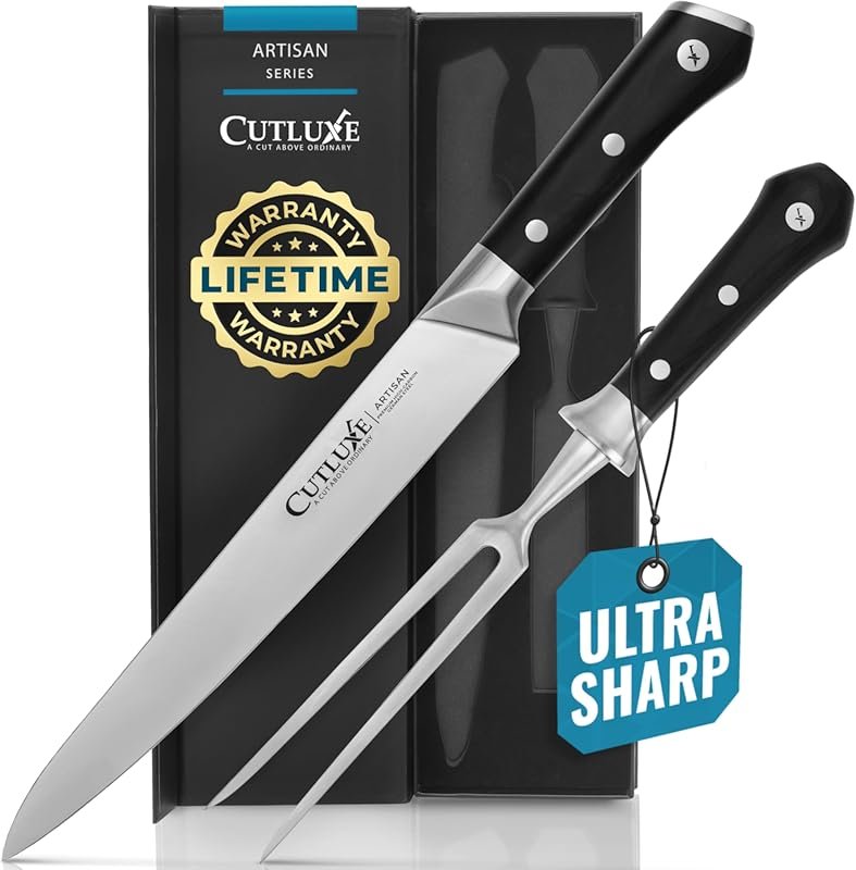Cutluxe Razor Sharp Carving Fork & Knife Set for Brisket & BBQ – Germa