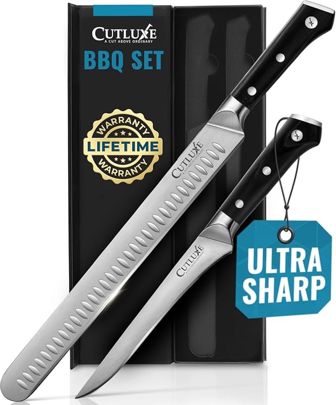 Razor Sharp German Steel Carving Knife for Brisket & BBQ, Full Tang & 