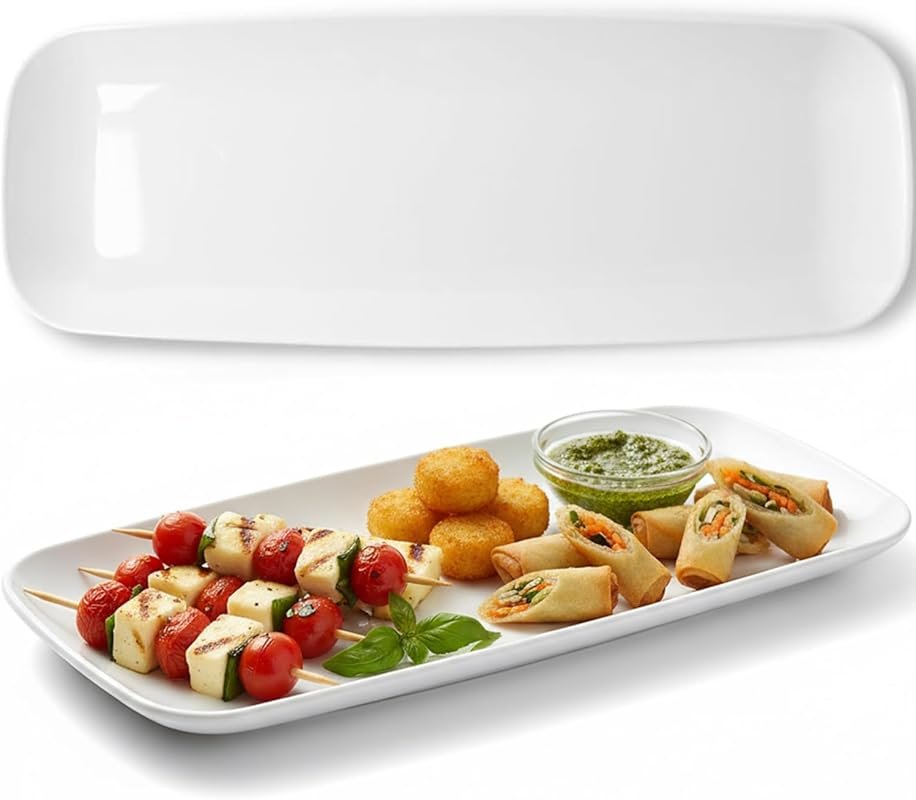 Rectangle White Plastic Serving Tray (2-Pack), 17.5