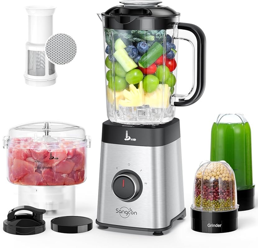 Sangcon 5-in-1 Blender & Food Processor Combo with 40oz Jar & 17oz To-