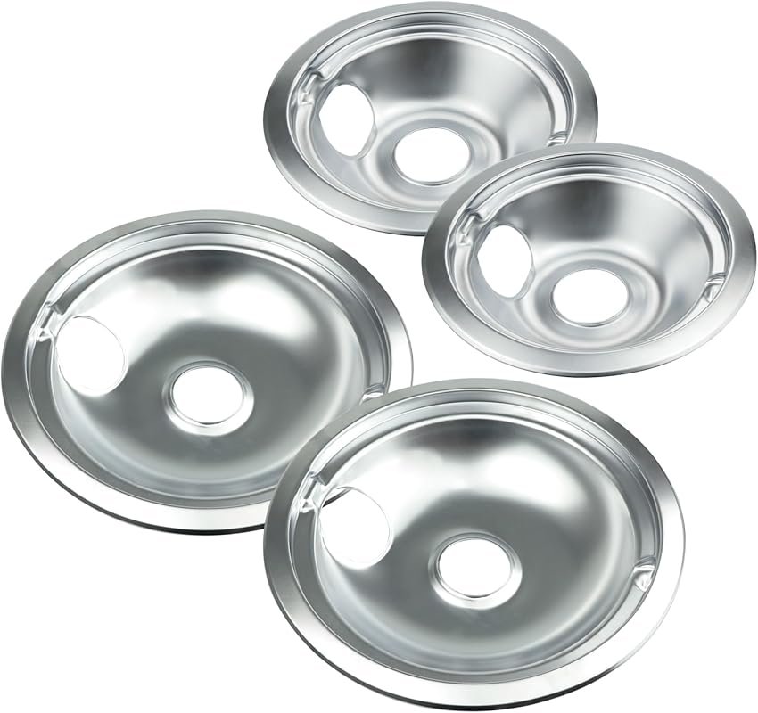 Chrome Range Drip Pans for GE, Hotpoint & Kenmore, 4-Pack with Locking