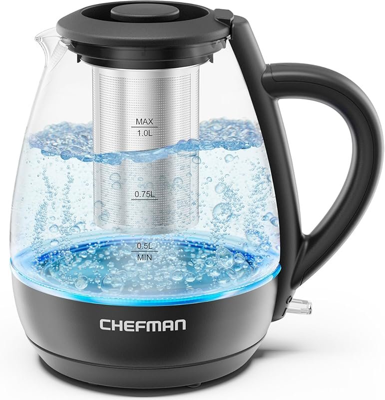 Chefman Compact Kettle, 1L, Removable Lid, Auto Shut Off, BPA Free