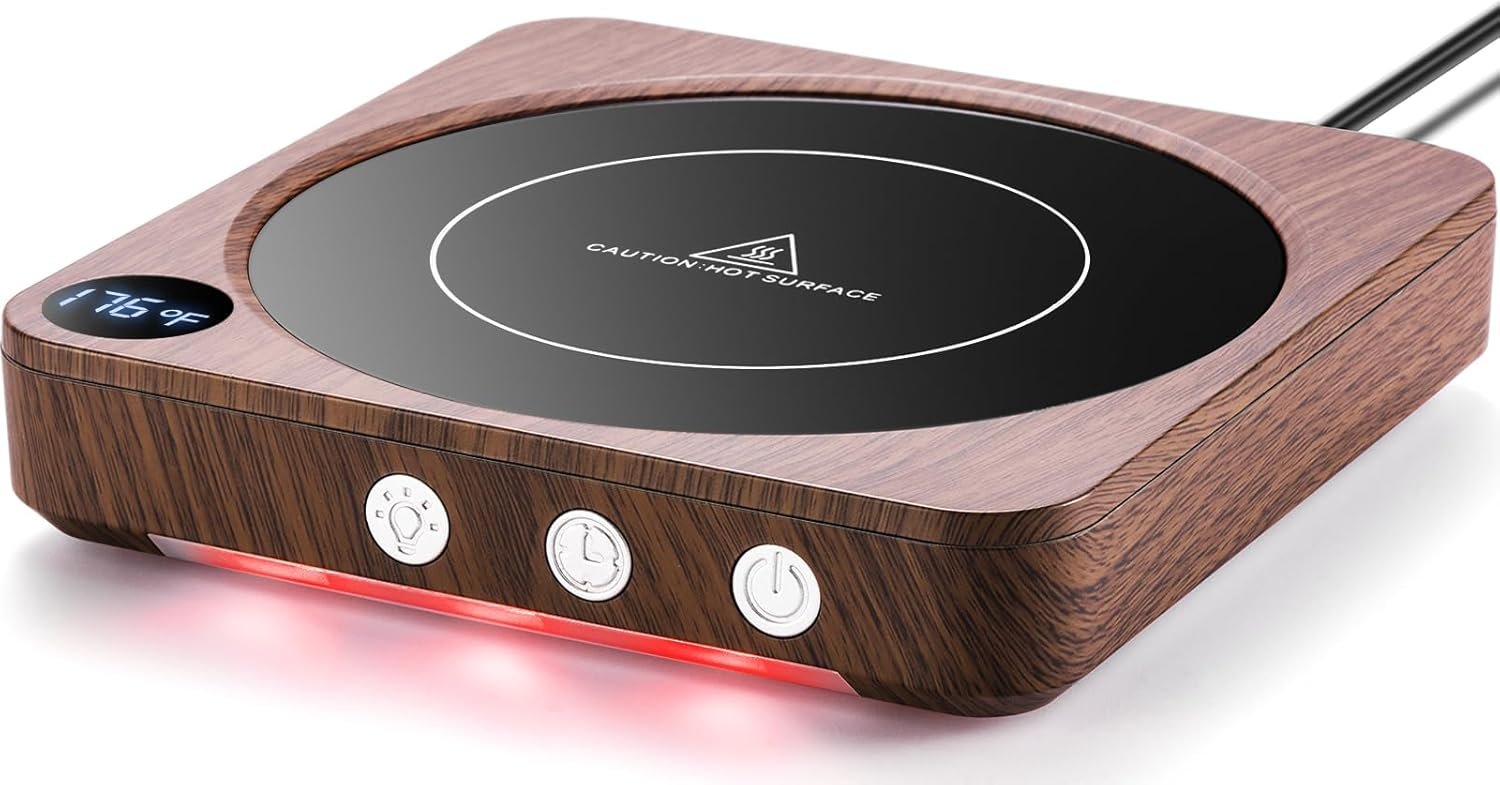 House Gem Mug Warmer with Temperature Display & 12H Timer – Wood Desig