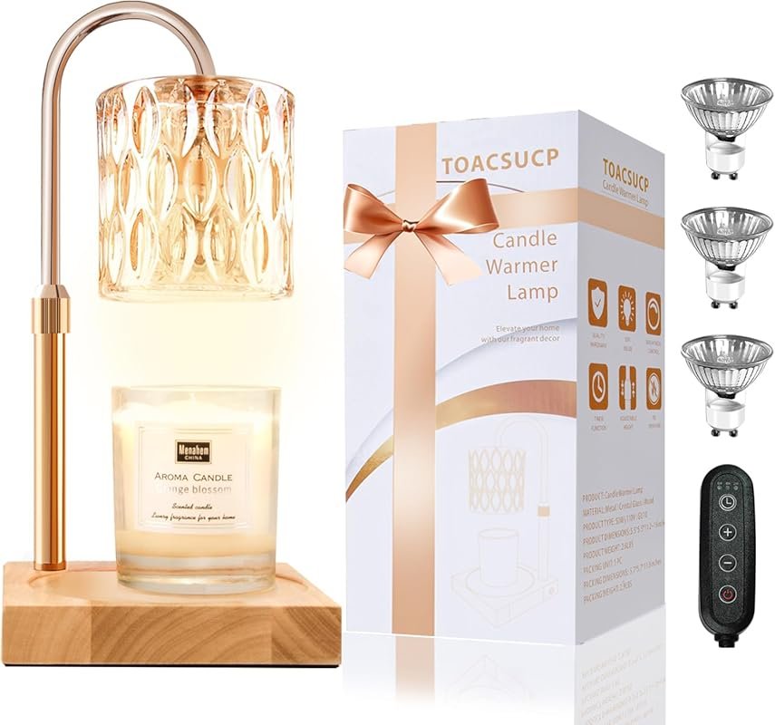 Candle Warmer Lamp with 3 Bulbs – Adjustable Height Dimmable with Time