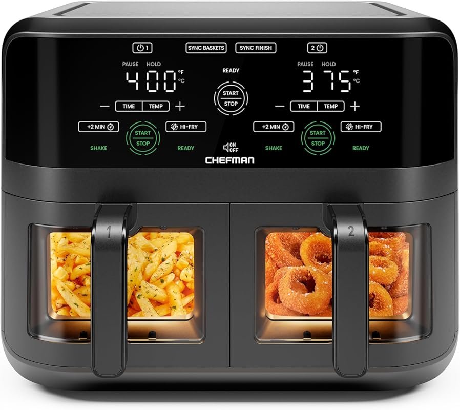 CHEFMAN 6 Quart Dual Basket Air Fryer Oven with Sync Finish & Easy Vie