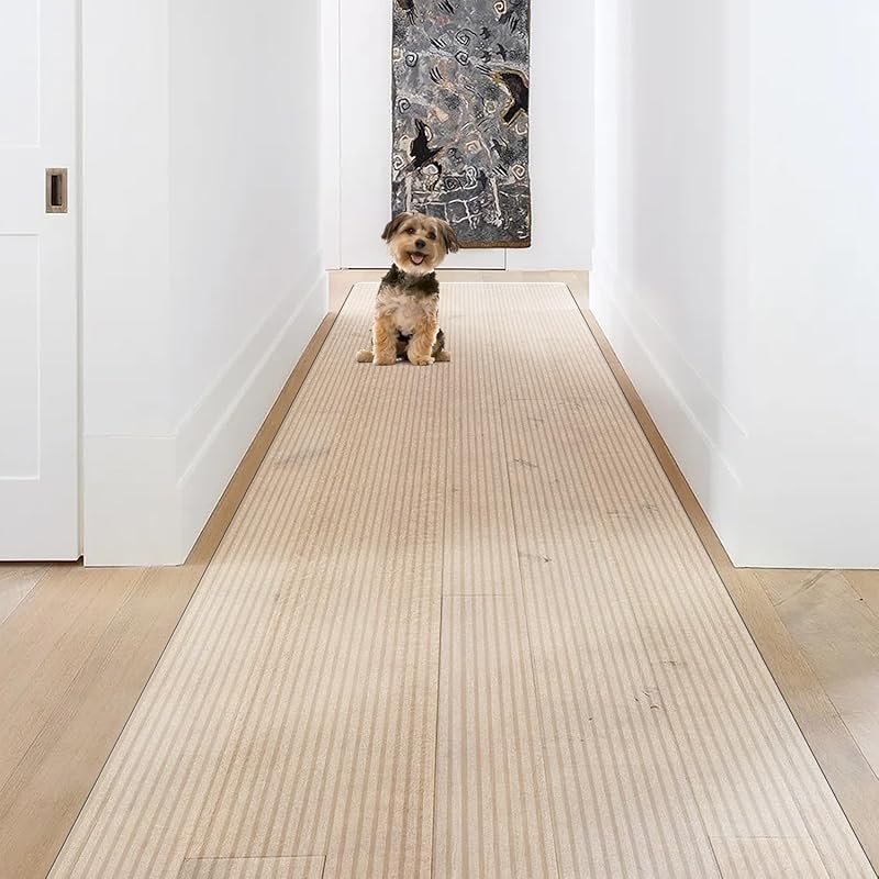 Waterproof Non-Slip Vinyl Runner Rug, 3'x10' Clear-Striped Mat for Hal