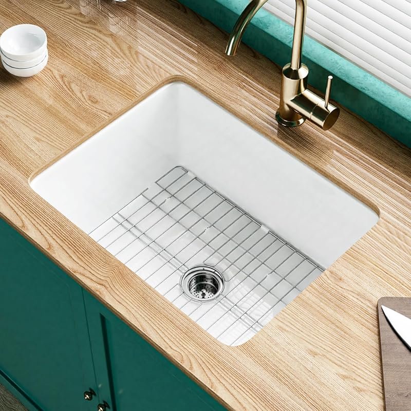 Miuara White Fireclay Undermount Kitchen Sink with Dual Mount & Access