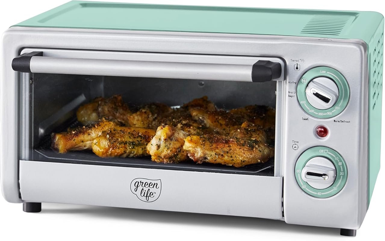 GreenLife Air Fryer Toaster Oven, Ceramic Nonstick, PFAS Free, Turquoi