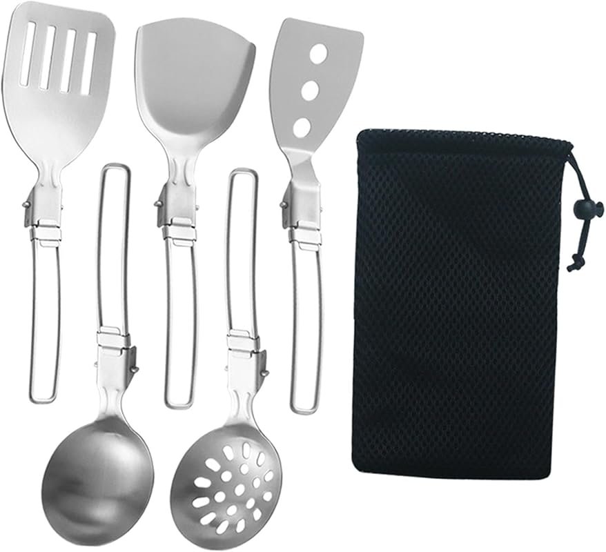 Esquirla 6Pcs Foldable Metal Camp Cooking Utensil Set for RV, BBQ & Ou