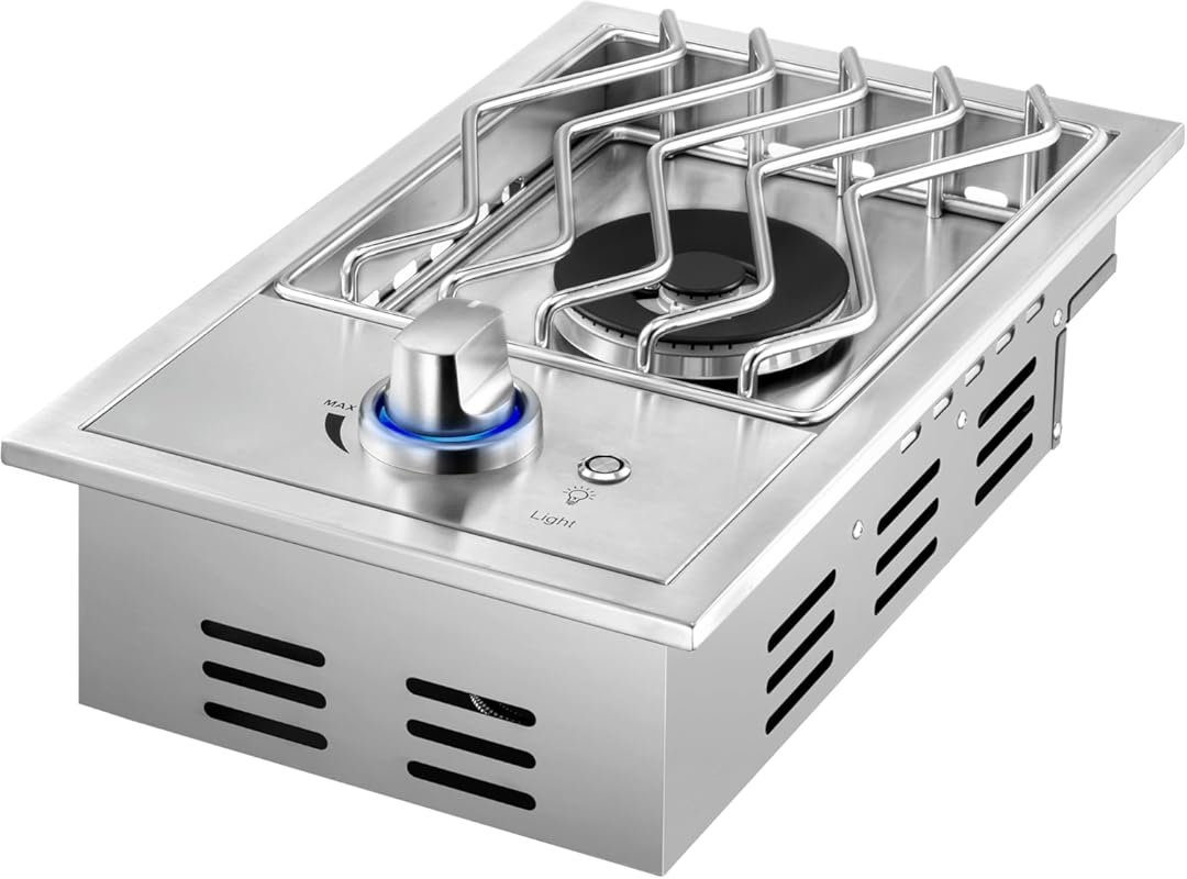 Single 15,000BTU Side Burner for Outdoor Kitchen, 304 Stainless Steel,