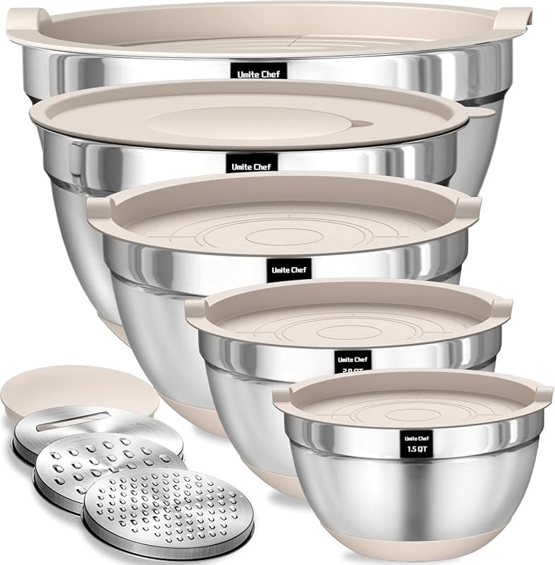 Umite Chef 8PCS Stainless Steel Khaki Nesting Mixing Bowls with Airtig