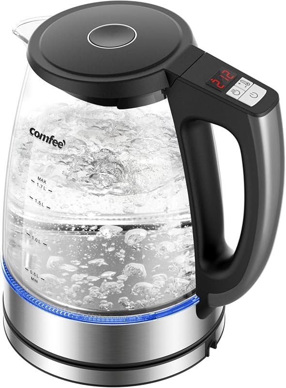 COMFEE' Glass Tea Kettle – 1.7L, 6 Presets, 2-Hr Keep Warm, Auto-Off, 