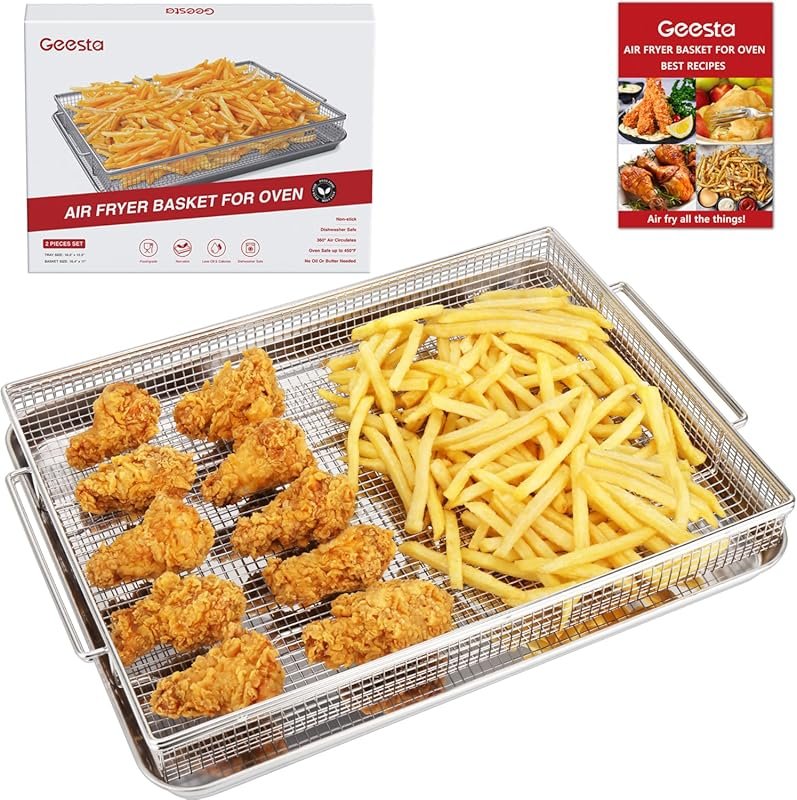 Geesta Extra Large Air Fryer Basket for Oven, 50 Recipes Included, Sta