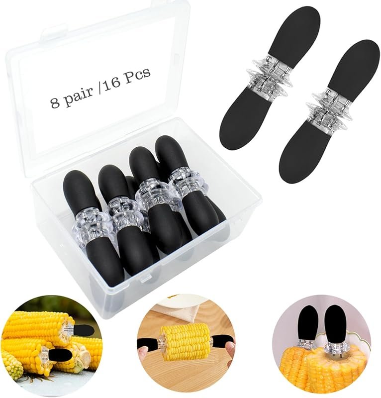 8 Pairs Black Stainless Steel Interlocking Corn Holders for BBQ, Campi