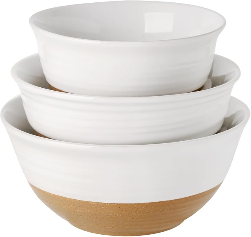 HASENSE Ceramic Salad Bowls 2.1/1.5/1.0 Qt – White, Nesting, Dishwashe