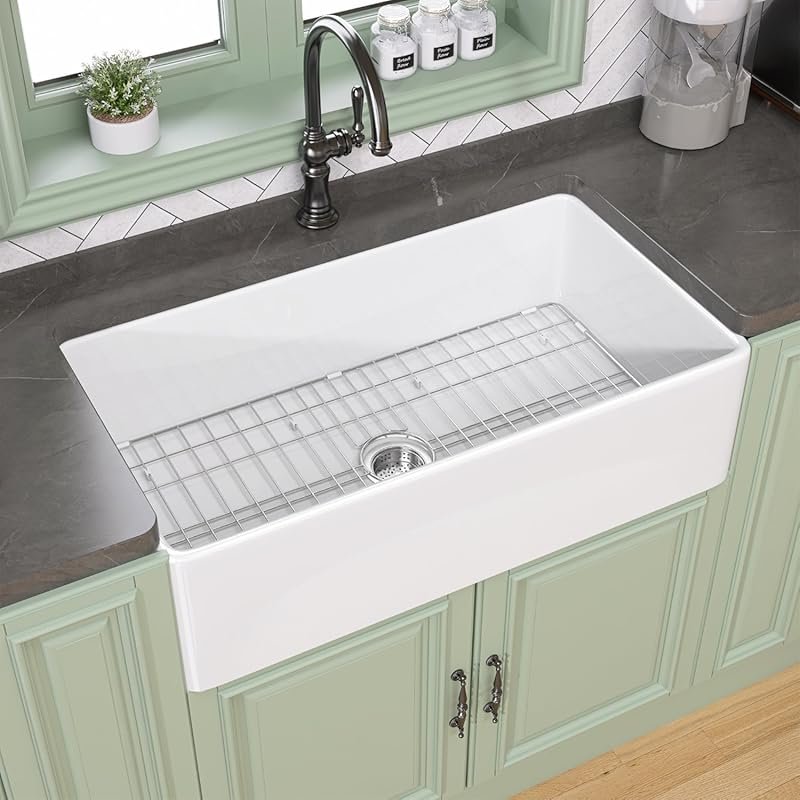 TUKTUK White Farmhouse Sink 30x20 Inch Fireclay Apron Undermount with 