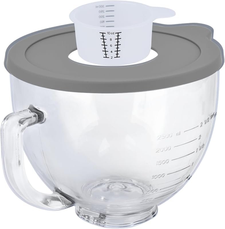5QT Glass Bowl with Grey Lid for KitchenAid Artisan & Classic Tilt-Hea