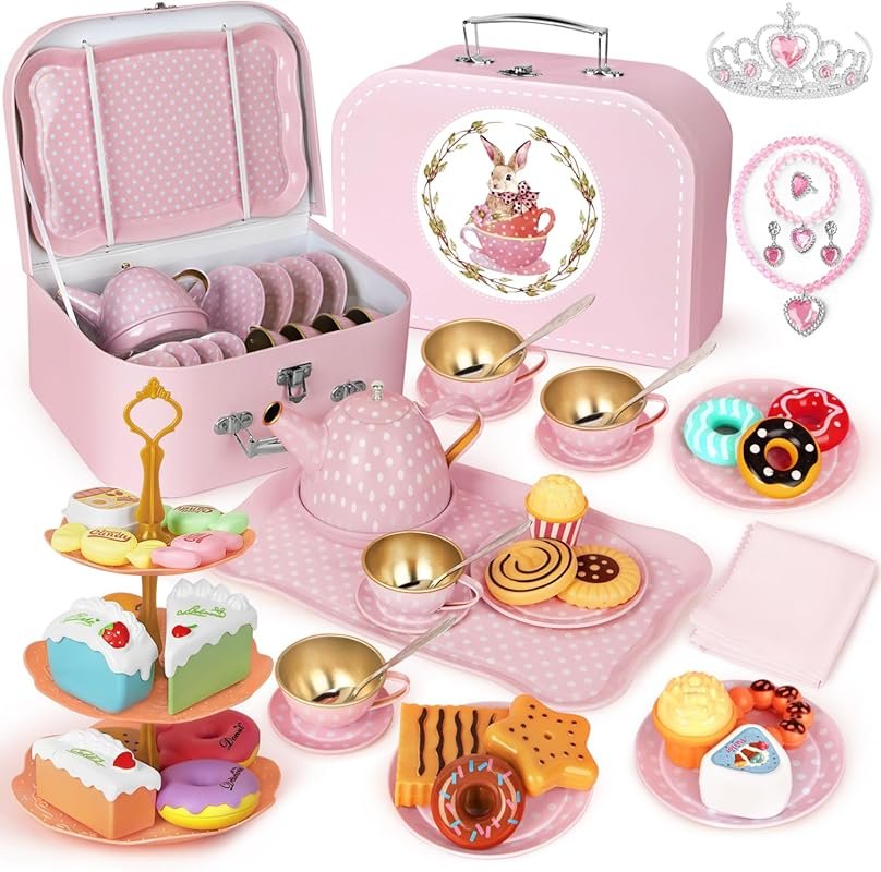 49-Piece Princess Tea Party Set with Dessert Case for Toddlers Ages 3-
