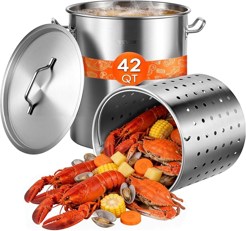 VEVOR 42-Quart Commercial Grade Stainless Steel Stockpot with Strainer