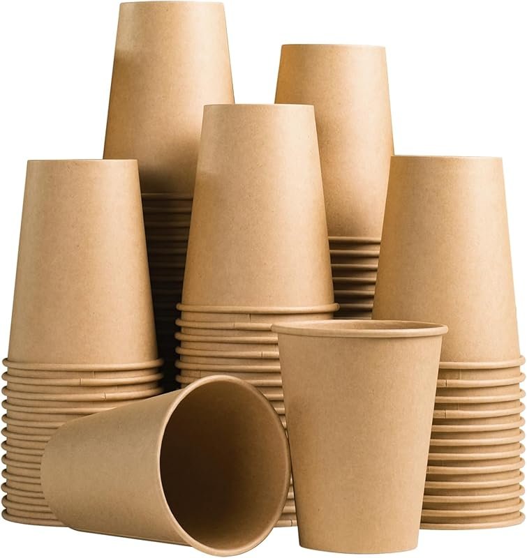 Lamosi 100ct 12oz Kraft Paper Cups – Disposable, Hot/Cold Beverage Con