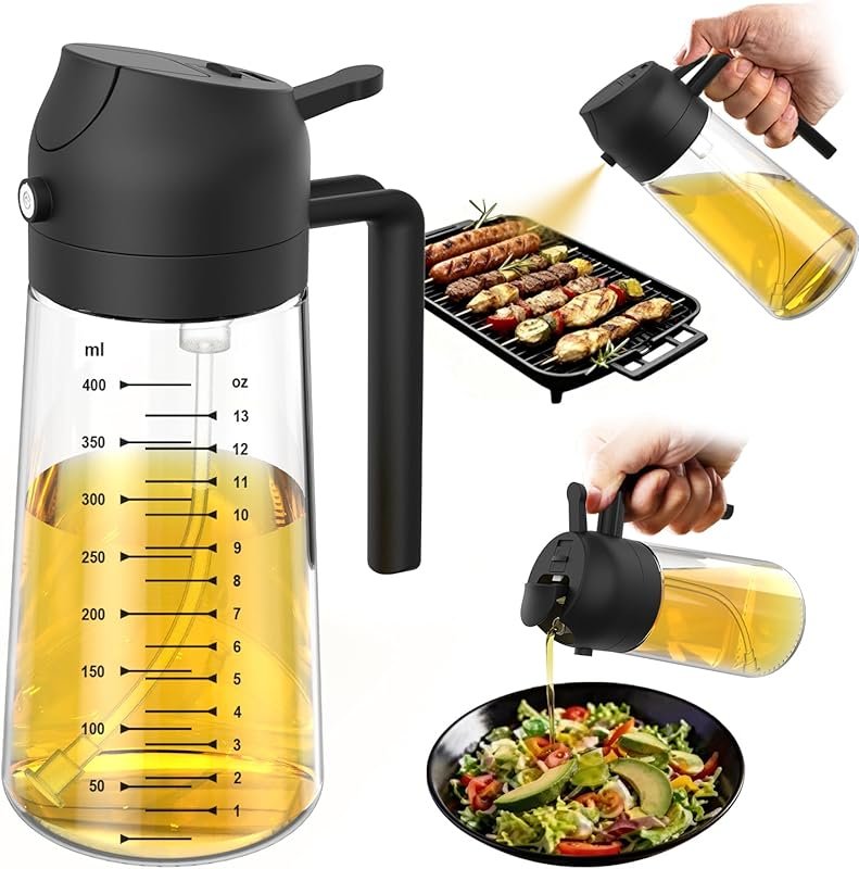 TrendPlain 16oz Glass Oil Sprayer for Kitchen Gadgets, Air Fryer & BBQ