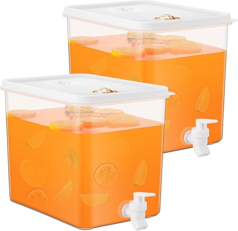 Domensi 2 Pack 2 Gallon Leak-Proof Drink Dispenser for Fridge with Spi