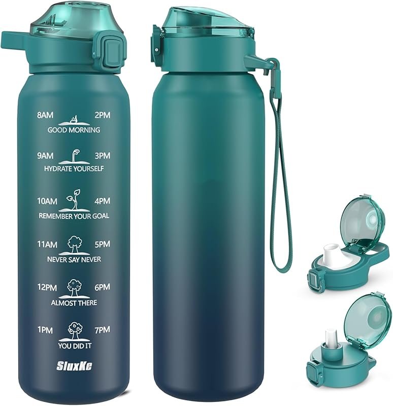 SLUXKE 32oz Insulated Water Bottle with Dual Lids, Keeps Cold & Hot, Double Walled Leakproof Stainless Steel