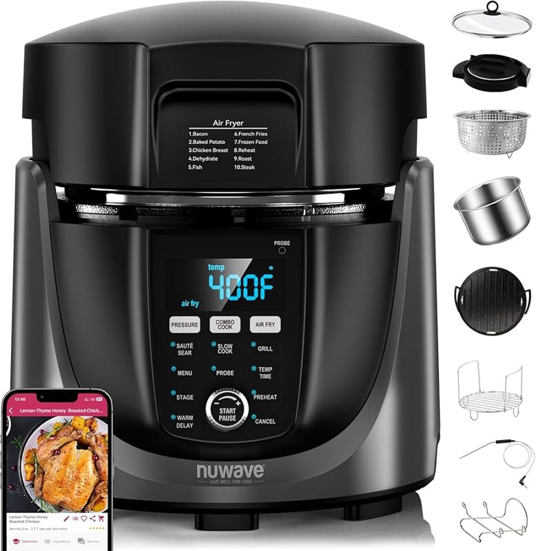 Nuwave Duet Electric Pressure Cooker & Air Fryer Combo, 450-IN-1 Slow 