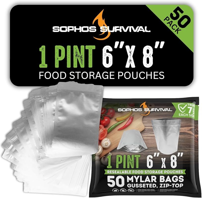 50 Airtight 7-Mil Gusset Mylar Bags – Reusable Stand-Up Zipper Pouches