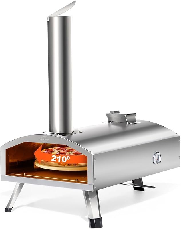 G-HWPON001 Rotatable Wood Fired Pizza Oven, 12 inch, Silver