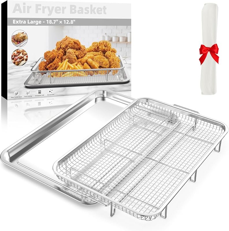 Stainless Steel Extra Large 18.8"x12.8" Oven Air Fryer Basket & Tray S