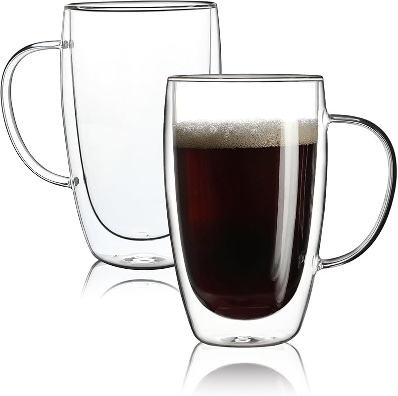 Aurzen 2 Pack Double Walled Glass Coffee Mugs, 15oz Borosilicate Insul