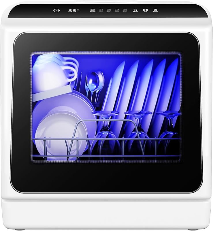 EUHOMY 6-Program Countertop Dishwasher with 5L Tank, Inlet Hose & Air-