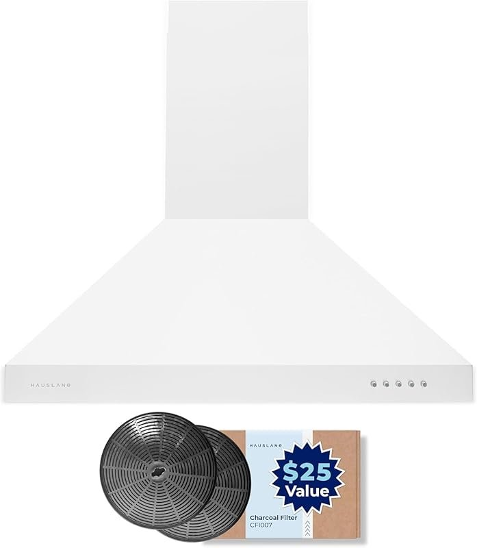 Hauslane Matte White Wall Mount Range Hood with 6