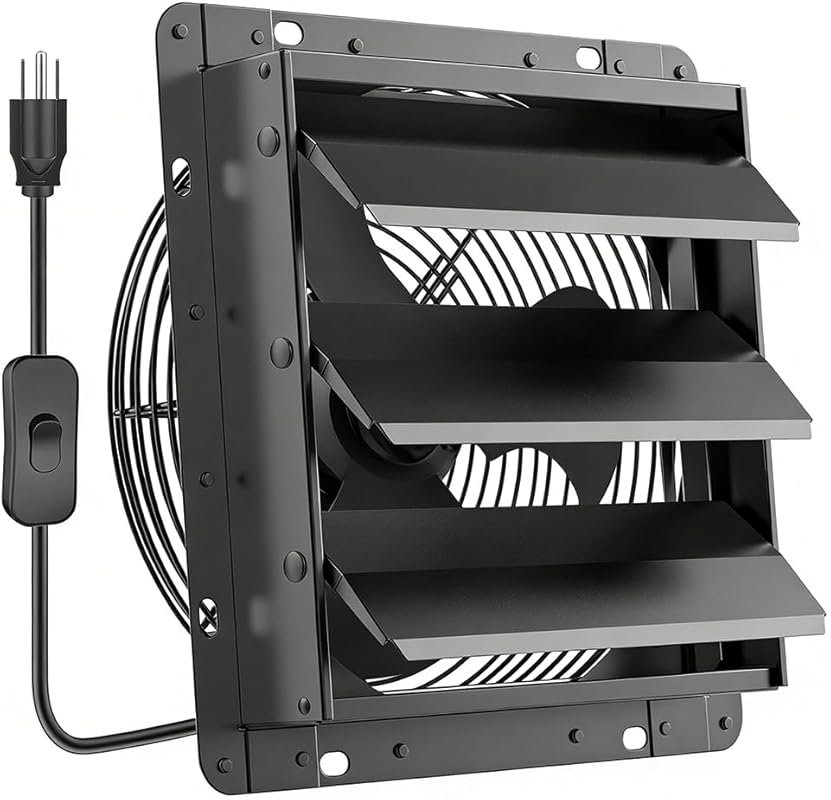 HG Power 10 Inch Shutter Exhaust Fan, 647CFM Quiet Garage Fan with 8-F