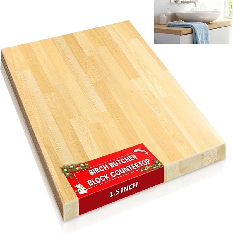Solid Birch Butcher Block Countertop, Unfinished, Cut to Size, DIY Wor