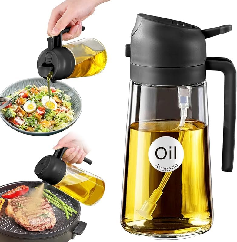 Premium Glass Olive Oil Sprayer with Stickers & Portion Control for Co