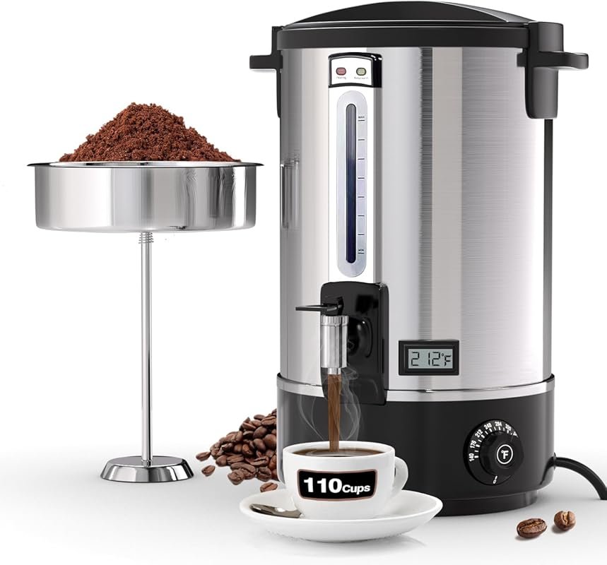 110-Cup Double Wall Stainless Steel Electric Coffee Urn with Thermomet
