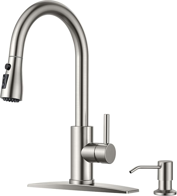 FORIOUS Brushed Nickel Kitchen Faucet with Pull Down Sprayer and Soap 
