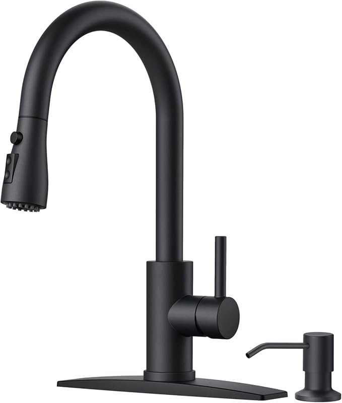FORIOUS Black Kitchen Faucet with Pull Down Sprayer and Soap Dispenser
