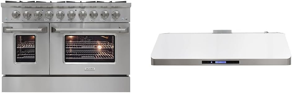 48-Inch Gas Range with 8 Burner Cooktop and Built-in Range Hood, Stain