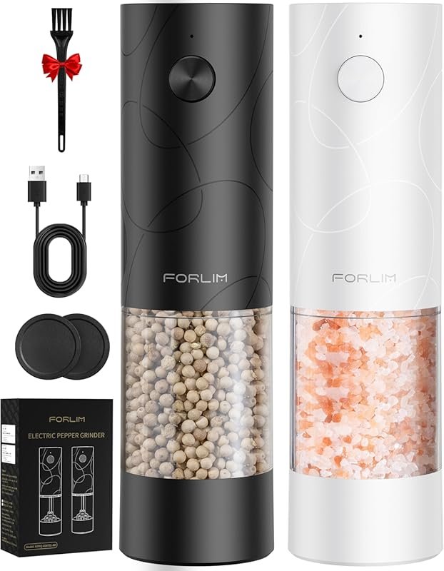 FORLIM Electric Salt and Pepper Grinder USB Rechargeable, LED Light, D