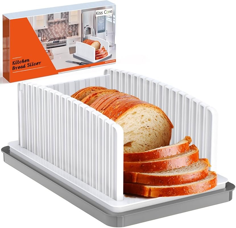 Compact Foldable Bread Slicer with Crumb Tray & Adjustable Width