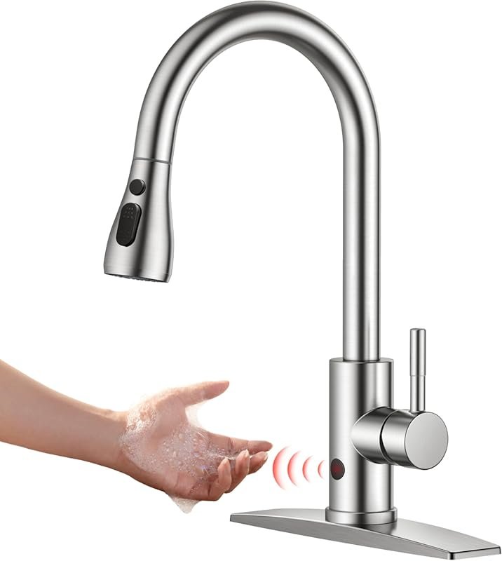 FORIOUS Touchless Kitchen Faucet with Pull Down Sprayer, Brushed Nicke