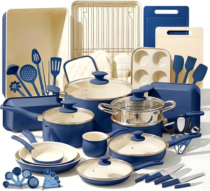 Nutrichef 54-Piece Professional Ceramic Nonstick Kitchen Cookware Set 