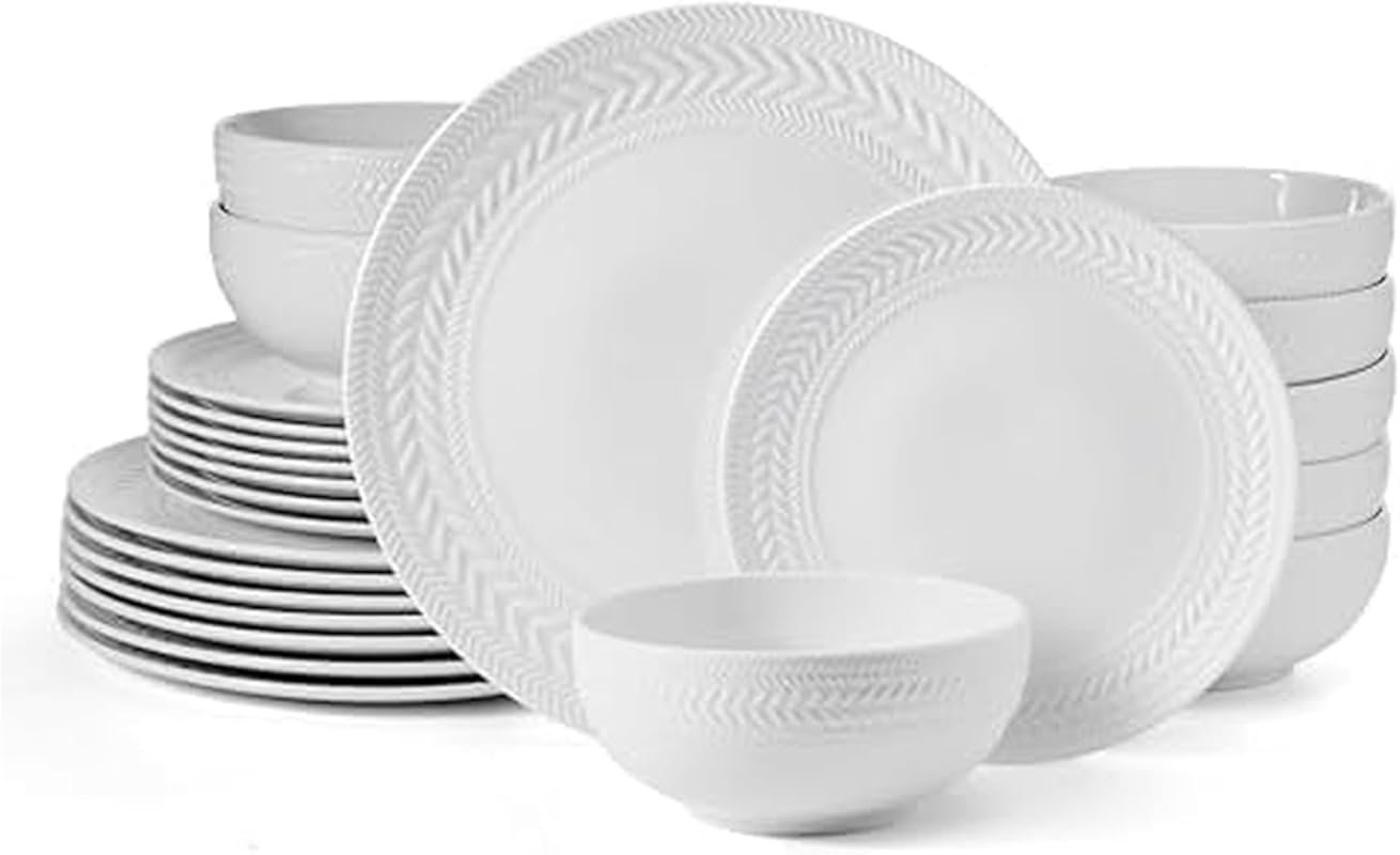 Pfaltzgraff Josephine 24-Piece Embossed Basket Weave Porcelain Dinnerw