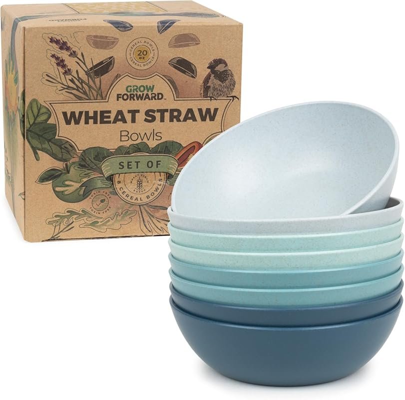 Grow Forward Premium Wheat Straw Bowls Set of 8 – 20oz Unbreakable Mic